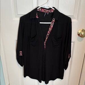 Venini Black Button Down Shirt with Floral Accents